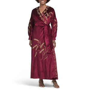 DALIA MACPHEE Burgundy Long Sleeve Embroidered Maxi Dress
